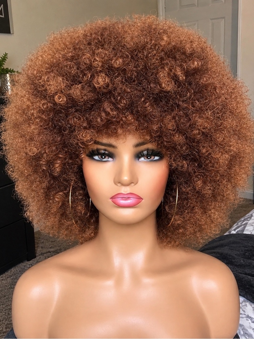 Spirit Curly Afro Wig Auburn Brown Adjustable Strap Halloween